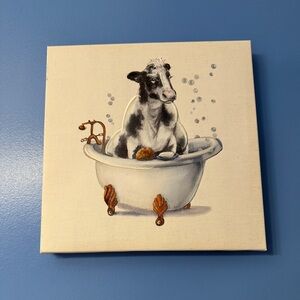 Blue, Black and White Vintage Bathtub Painting Art